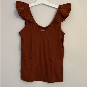 Old Navy Women's V Neck Ribbed Flutter Sleeve Tank in Warm Brown
